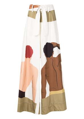 Amir Slama graphic-print cotton palazzo pants - Neutrals