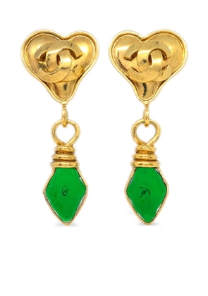 CHANEL Pre-Owned 1995 CC heart dangle clip-on earrings - Gold