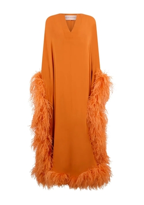 Valentino Garavani feather-trim maxi dress - Orange