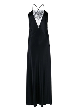 Michelle Mason lace-inset gown long sleeveless dress - Black