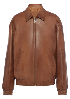Prada triangle-logo nappa leather jacket - Brown
