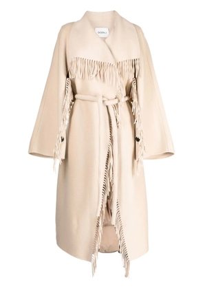 Goen.J double-faced fringed coat - Brown