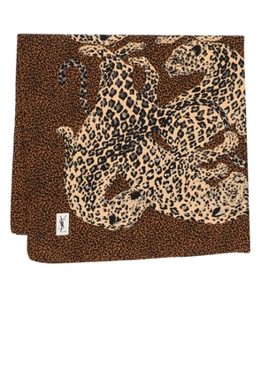Saint Laurent Pre-Owned 1980s large leopard print silk scarf - Brown