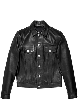 Purple Brand logo-patch leather jacket - Black