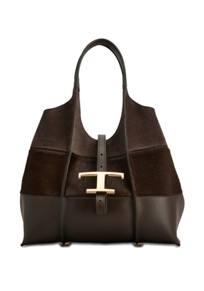 Tod's T-buckle suede leather tote bag - Brown
