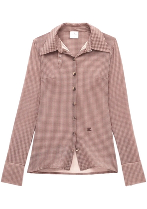 Courrèges logo-appliqué checked shirt - Brown