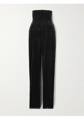 Norma Kamali - Pleated Velvet Straight-leg Pants - Black - xx small,x small,small,medium,large,x large