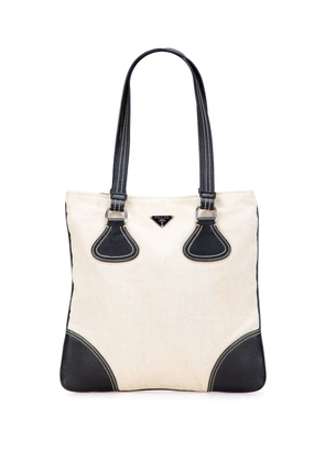 Prada Pre-Owned 2013-2025 Vitello Trimmed Canvas Canapa tote bag - Brown