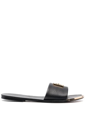 DKNY logo-plaque faux-leather slides - Black