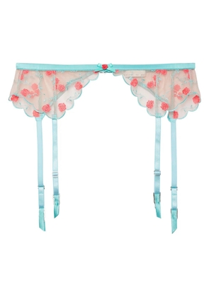 Fleur Du Mal Rose and Vine embroidered garter belt - Blue