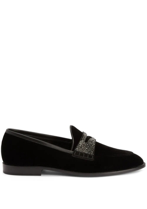 Giuseppe Zanotti Ermy rhinestone-detail velvet loafers - Black
