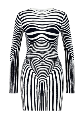 Jean Paul Gaultier long-sleeve morphing-stripes dress - Neutrals