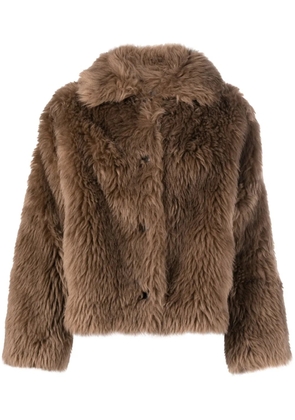 Yves Salomon long-haired button-down jacket - Brown