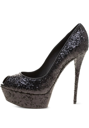 Casadei 145mm glitter platform pumps - Black