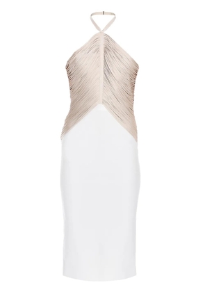 Hervé Léger halterneck fringe midi dress - White