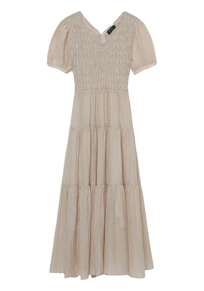 tout a coup puff-sleeves smocked midi dress - Neutrals