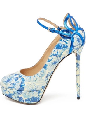 Charlotte Olympia pre-owned 150mm floral-print platform pumps - Blue