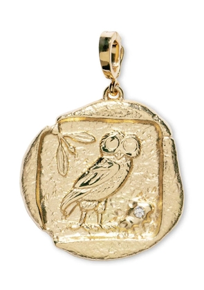 Azlee 18kt yellow gold large Owl Of Athena diamond pendant charm