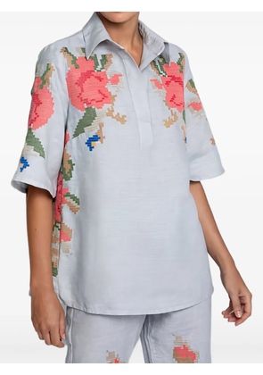 GREEK ARCHAIC KORI floral-embroidered blouse - Grey