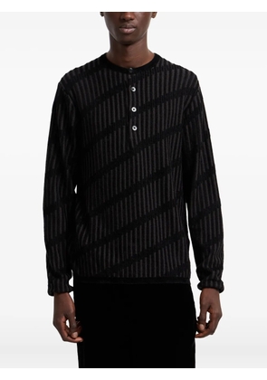 Emporio Armani diagonal-stripe Henley sweater - Black
