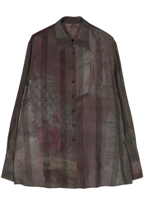 Ziggy Chen striped asymmetric design shirt - Grey