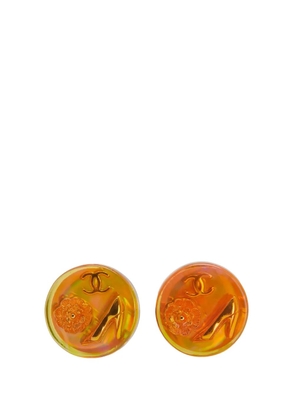CHANEL Pre-Owned 1997 Gold Plated Resin CC Camellia Button Clip On Earrings costume earrings