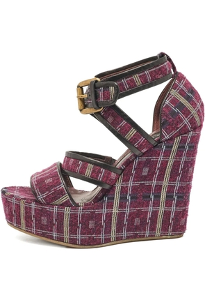 Etro Pre-Owned 130mm plaid wedge sandals - Pink