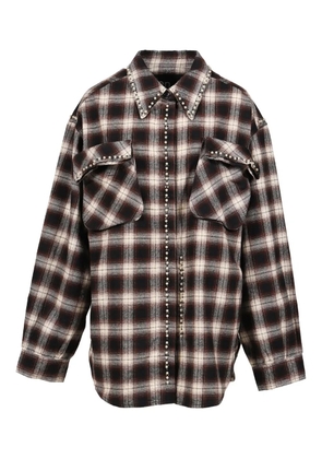Open YY pearl-embellished plaid shirt - Black