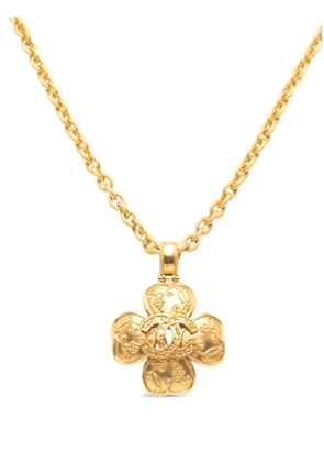 CHANEL Pre-Owned 1996 Gold Plated CC Clover Pendant Necklace costume necklace