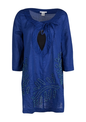Diane Von Furstenberg Vintage leaf-embroidery drawstring top - Blue
