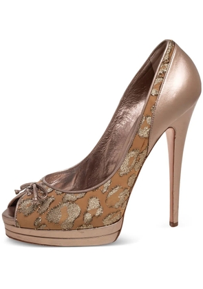 Casadei Vintage 145mm leopard-print platform heels - Gold