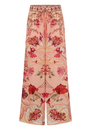 Camilla Blossoms and Brushstrokes wide-leg silk trousers - Pink
