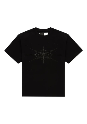 SP5DER rhinestone silk T-shirt - Black
