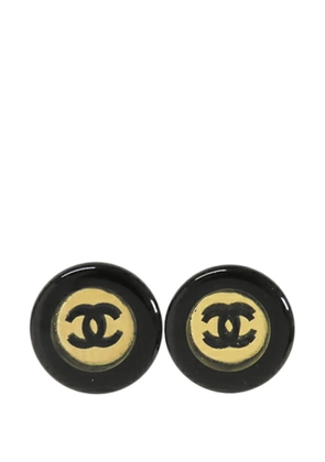 CHANEL Pre-Owned 2001 CC Resin and Gold Plated Stud Button Push Back Earring costume earrings - Black