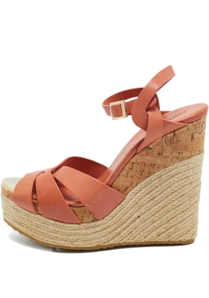 Jimmy Choo Pre-Owned leather platform wedge espadrilles - Brown