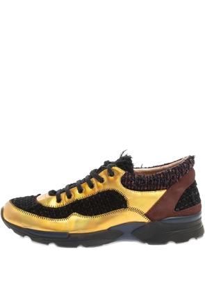 CHANEL Pre-Owned tweed metallic leather sneakers - Brown