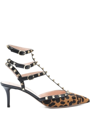 Valentino Garavani Rockstud animal-print heeled sandals - Brown