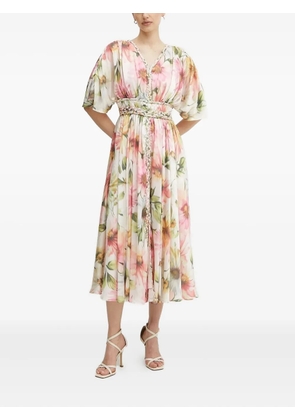 GUESS USA Lucie floral braided-waist midi dress - White