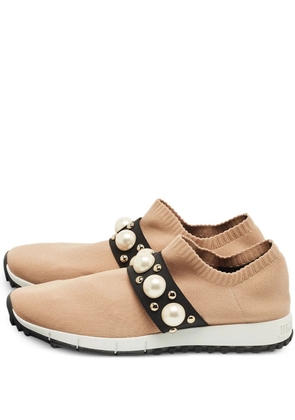Jimmy Choo Pre-Owned knitted studded sneakers - Neutrals