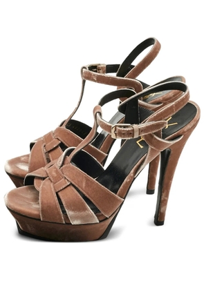Saint Laurent Pre-Owned velvet ankle strap sandals - Brown