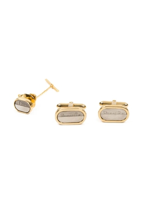 Christian Dior Pre-Owned 1990s logo-engraved cufflinks set - Gold