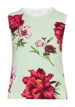 Oscar de la Renta peony-print sleeveless knitted top - Green