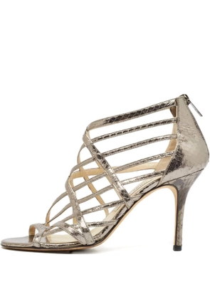 Jimmy Choo Pre-Owned 95mm snakeskin leather cage sandals - Grey