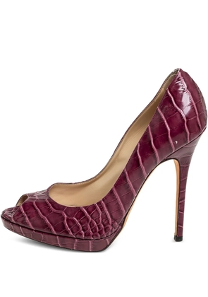 Jimmy Choo Pre-Owned 130mm crocodile-embossed peep-toe pumps - Red