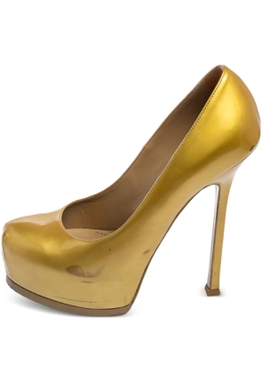 Saint Laurent Pre-Owned 140mm Tribute metallic platform stiletto pumps - Gold