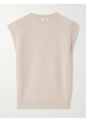 Brunello Cucinelli - Ribbed Wool, Cashmere And Silk-blend Sweater - Neutrals - xx small,x small,small,medium,large