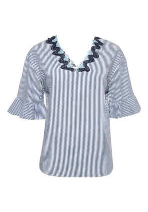 SANDRO 2024 striped ruffle blouse top - Blue