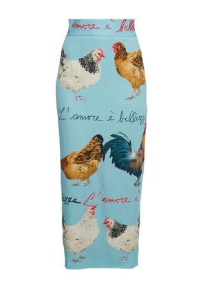 Dolce & Gabbana Pre-Owned Crepe chicken-print midi skirt - Blue