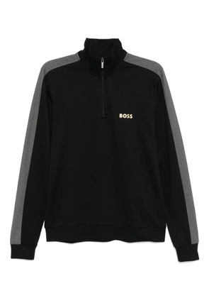 BOSS logo-printed half-zip sweater - Black