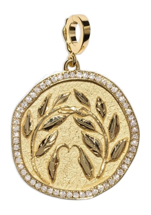 Azlee diamond olive branch coin pendent - Gold